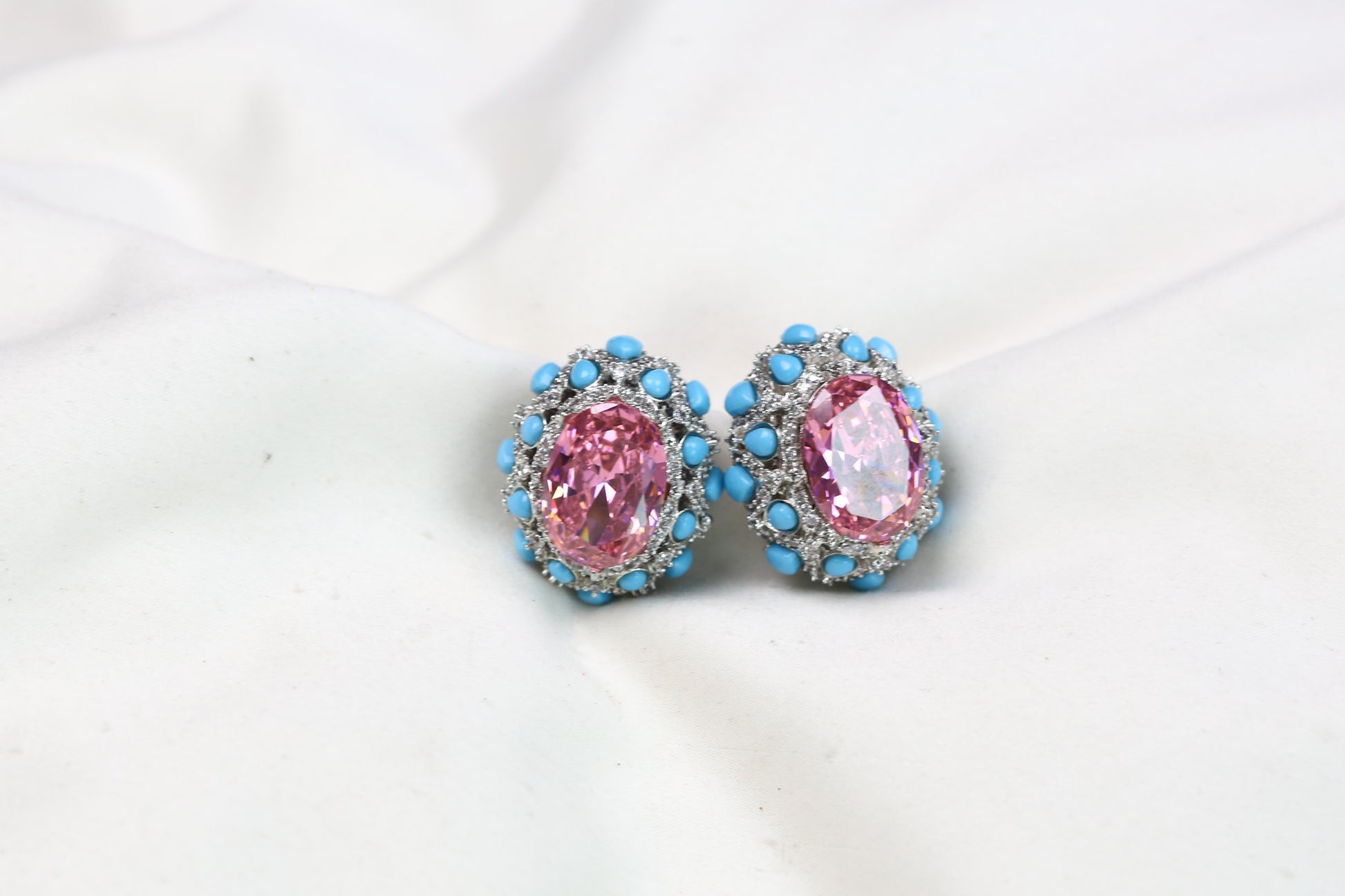 Peony Premium Micro CZ Earrings -  PInk Turquoise