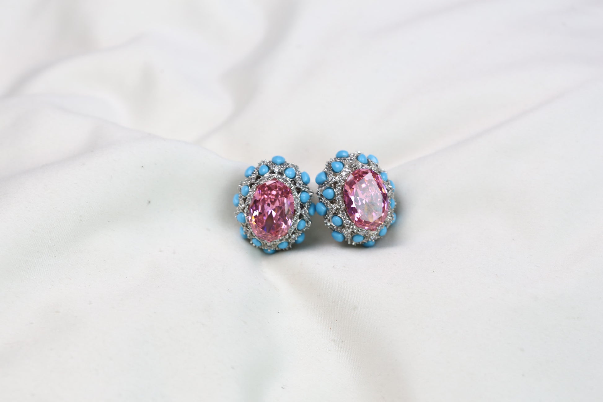 Peony Premium Micro CZ Earrings -  PInk Turquoise