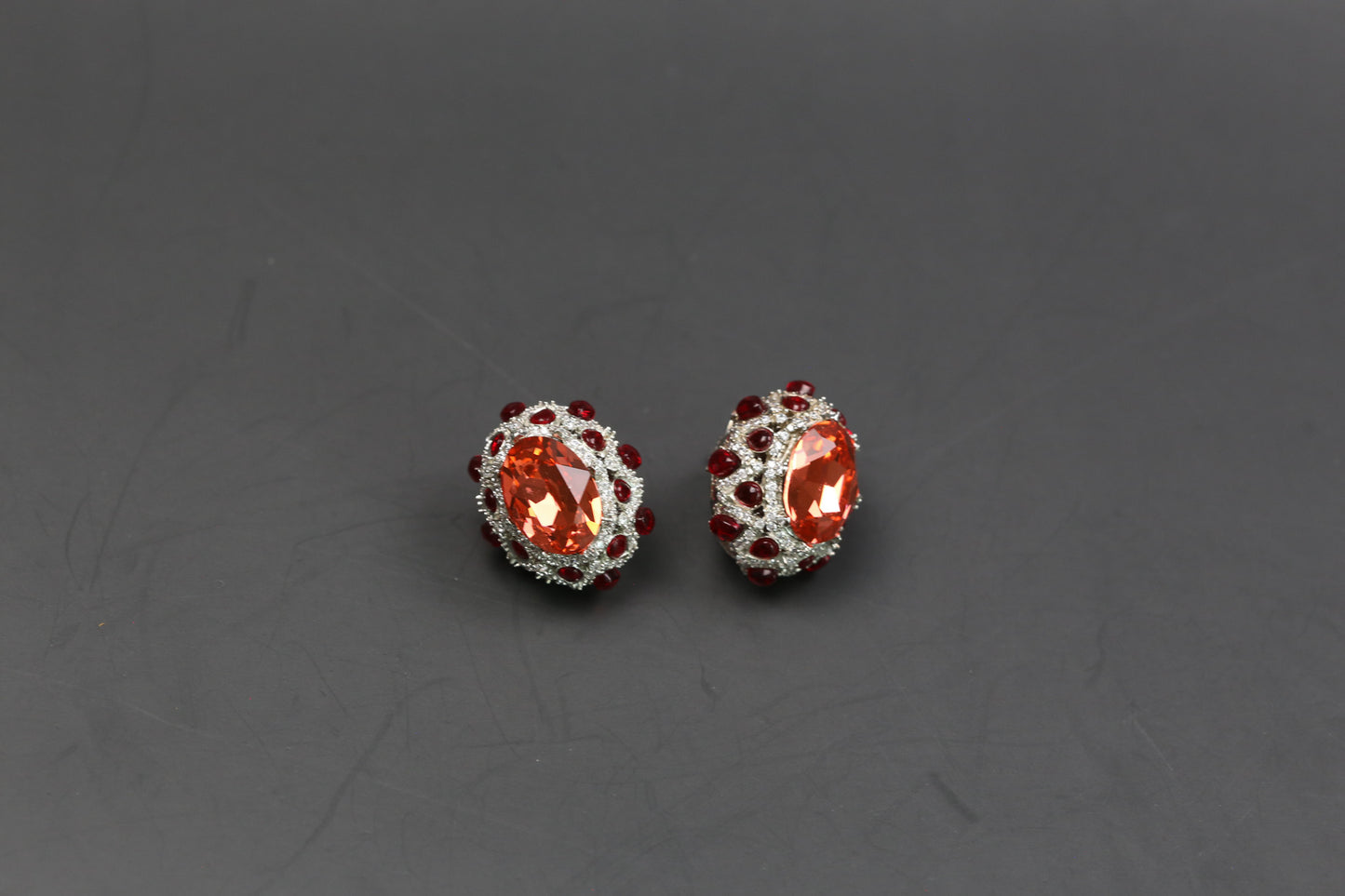 Peony Premium Micro CZ Earrings -  Red Orange
