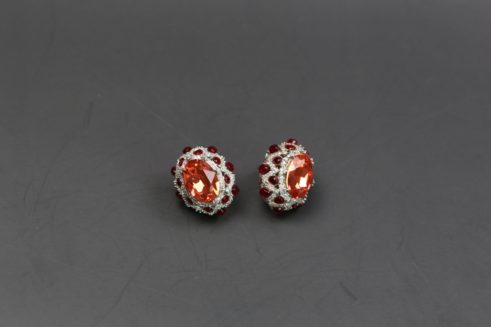Peony Premium Micro CZ Earrings -  Red Orange