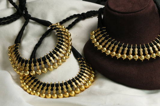 Gold Plated Next To Real Silver Thread Necklace - Black