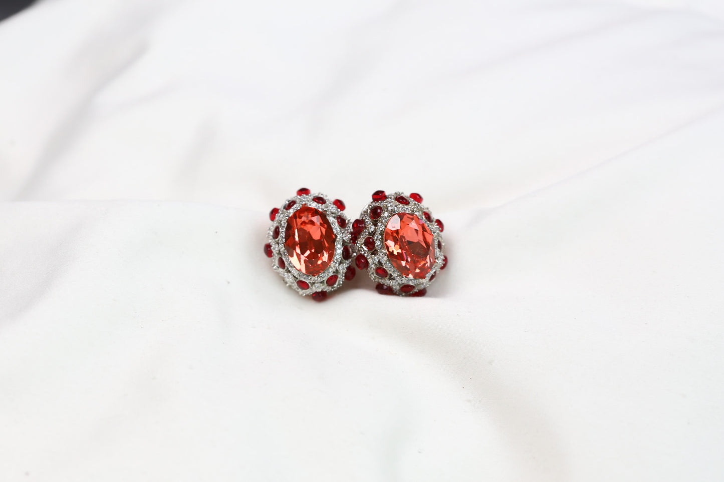 Peony Premium Micro CZ Earrings -  Red Orange