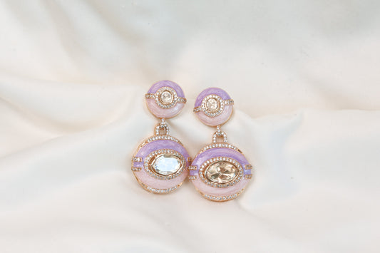 Enamel Real Moissanite Earrings - Purple Pink