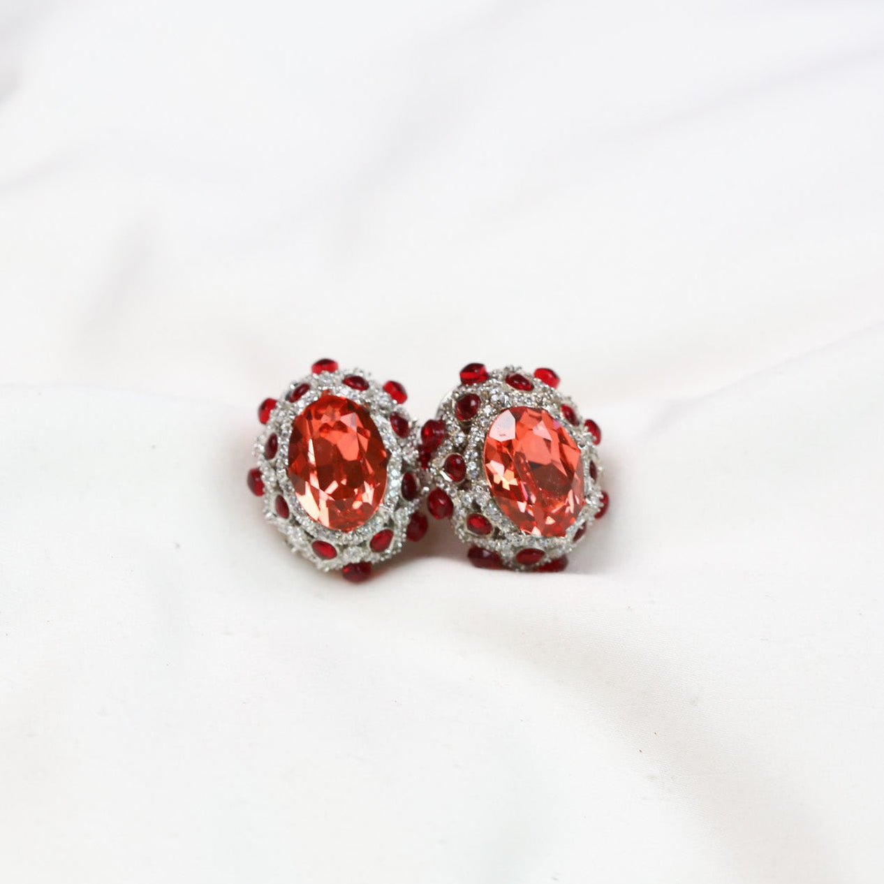 Peony Premium Micro CZ Earrings -  Red Orange