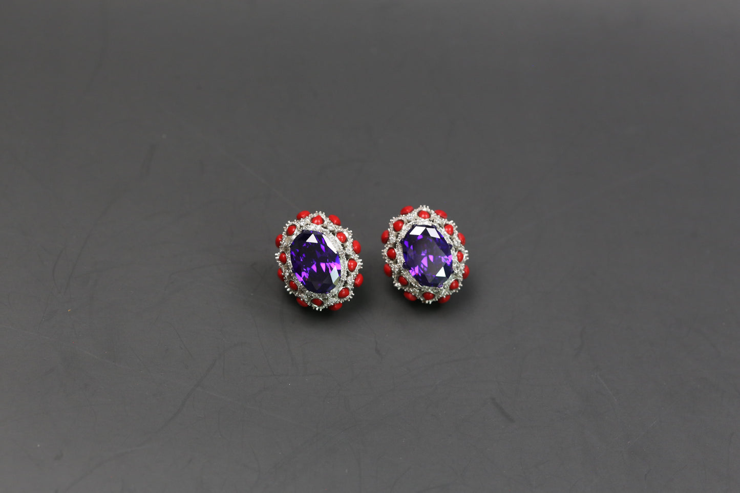 Peony Premium Micro CZ Earrings -  Red Purple