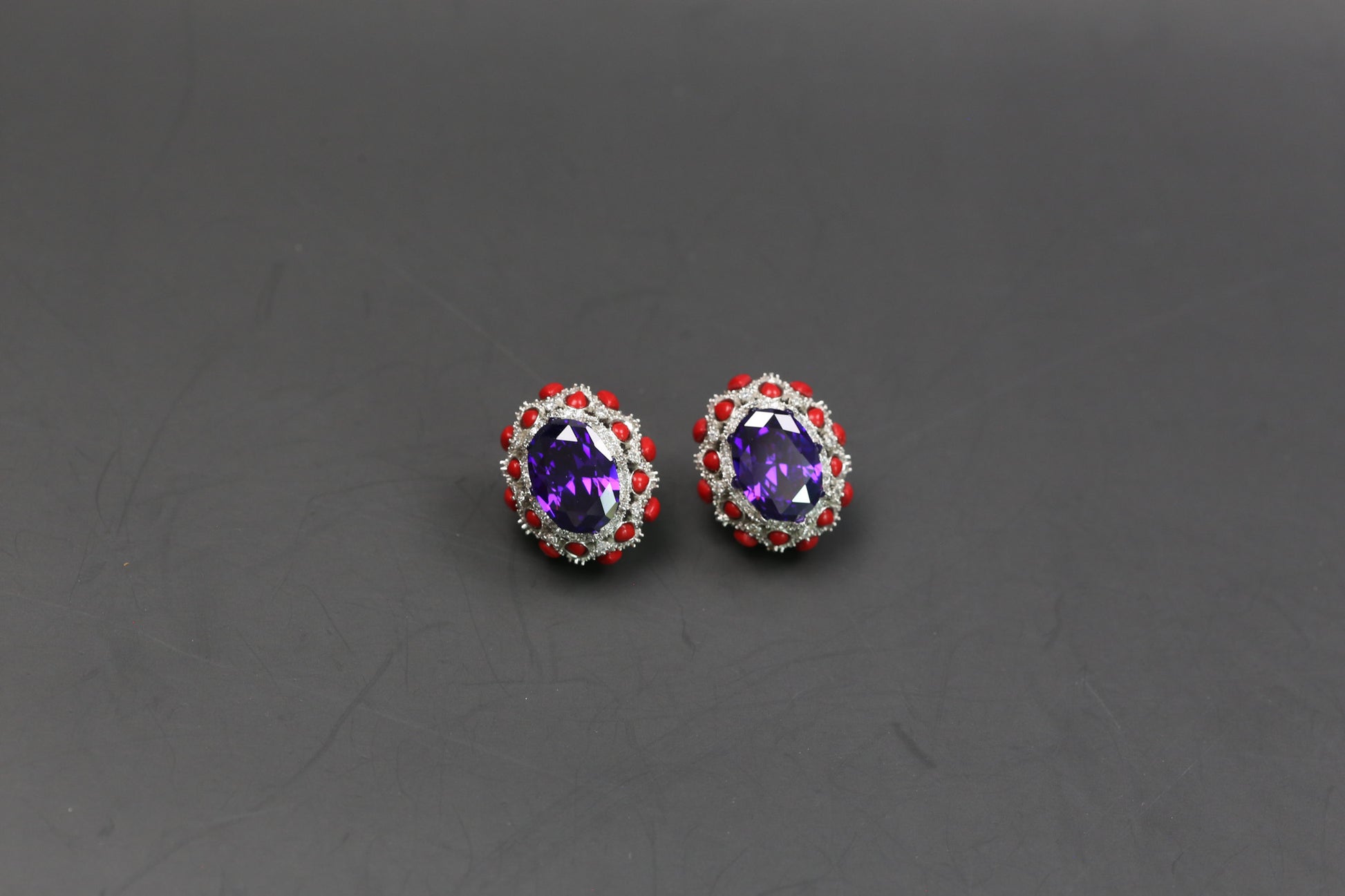 Peony Premium Micro CZ Earrings -  Red Purple