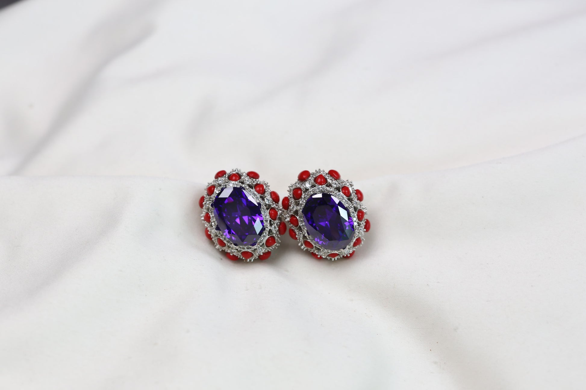 Peony Premium Micro CZ Earrings -  Red Purple