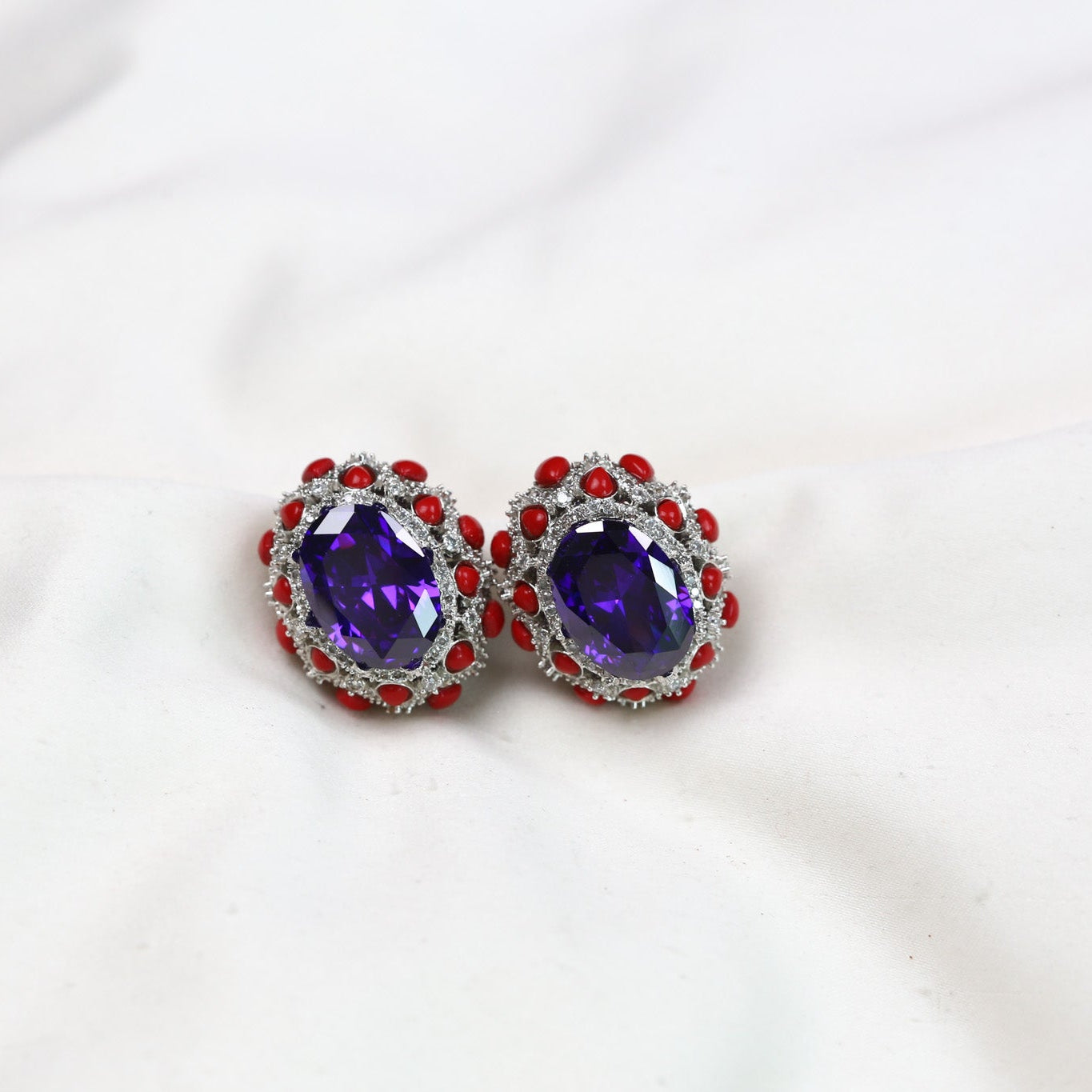 Peony Premium Micro CZ Earrings -  Red Purple