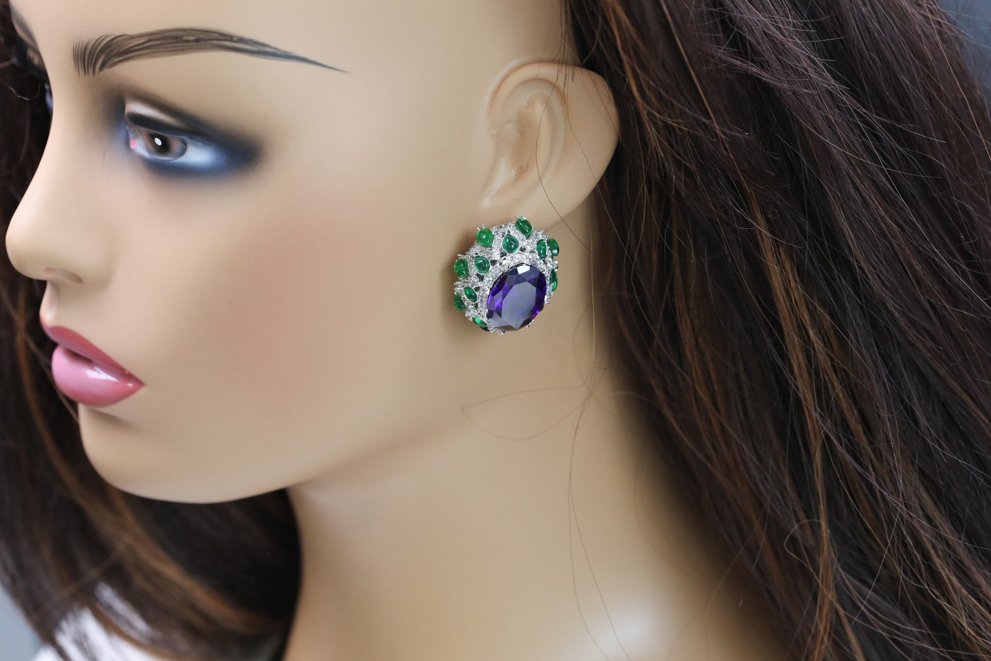 Peony Premium Micro CZ Earrings -  Green Purple