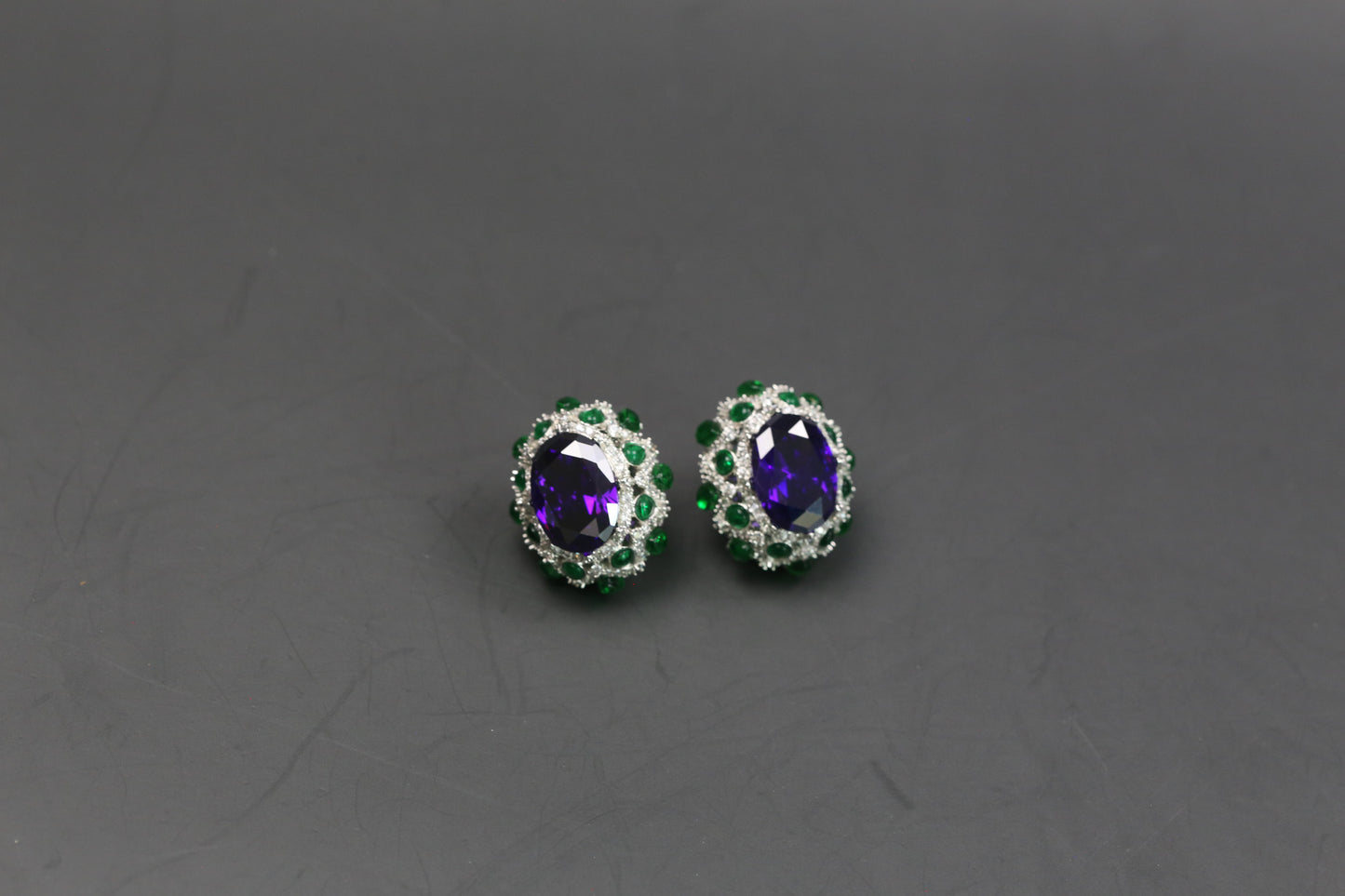 Peony Premium Micro CZ Earrings -  Green Purple