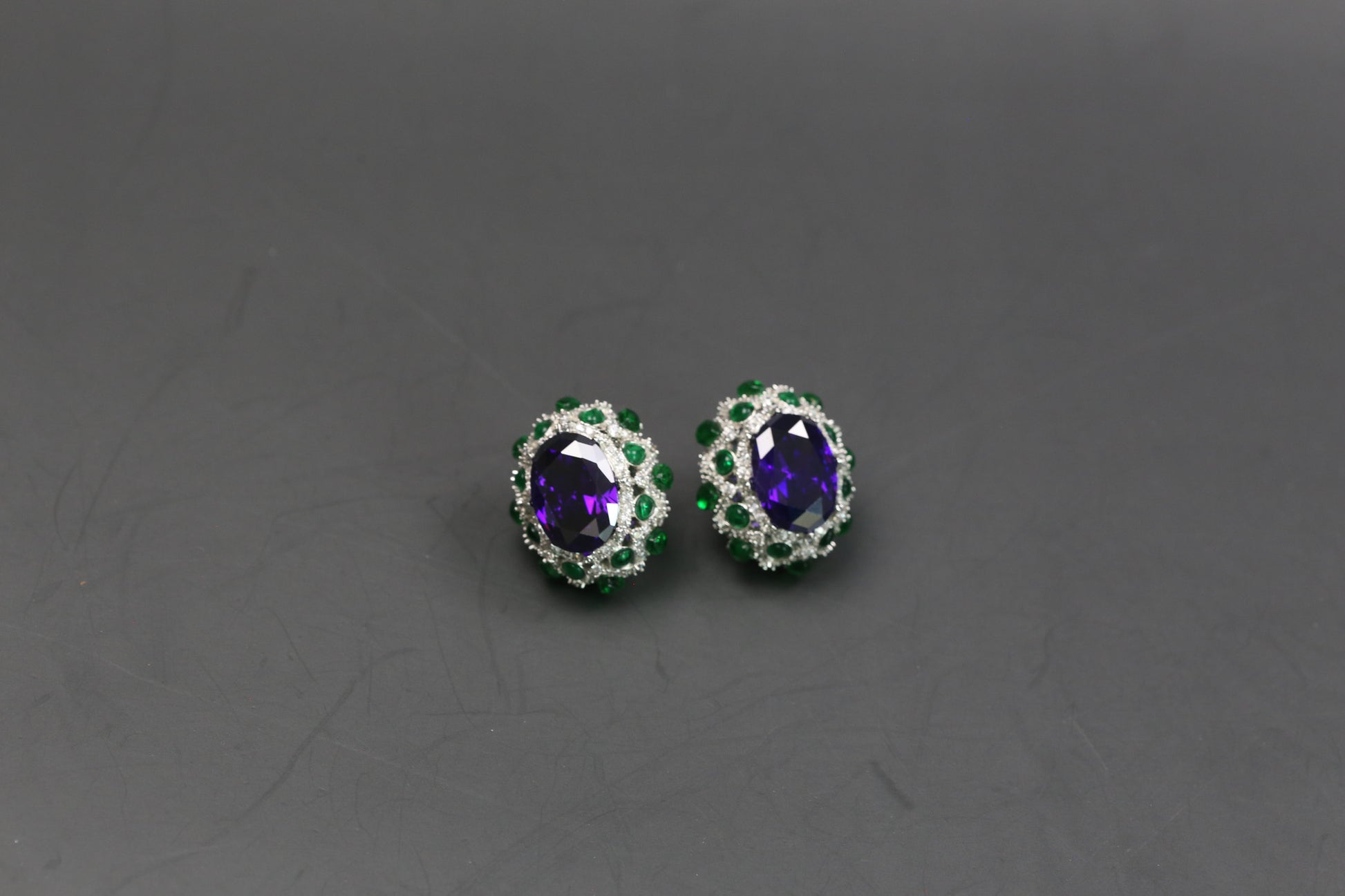 Peony Premium Micro CZ Earrings -  Green Purple