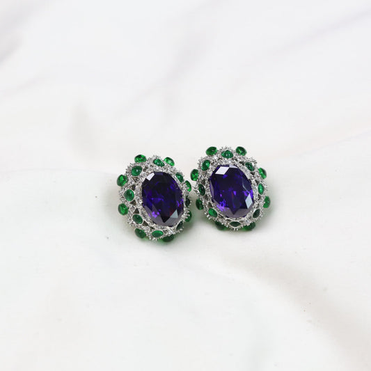 Peony Premium Micro CZ Earrings -  Green Purple
