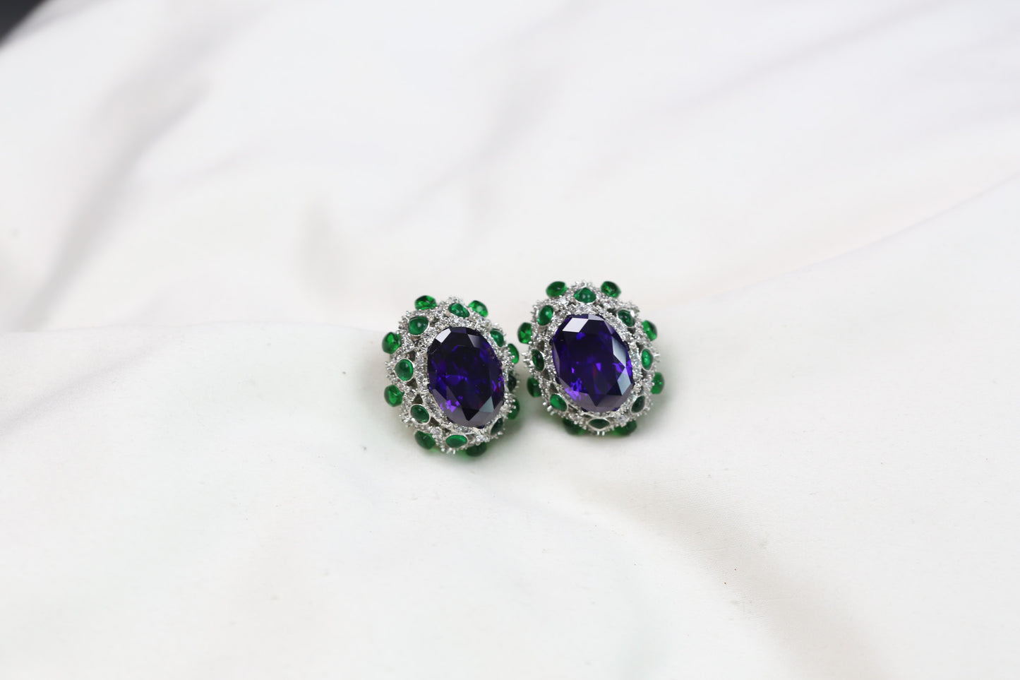 Peony Premium Micro CZ Earrings -  Green Purple