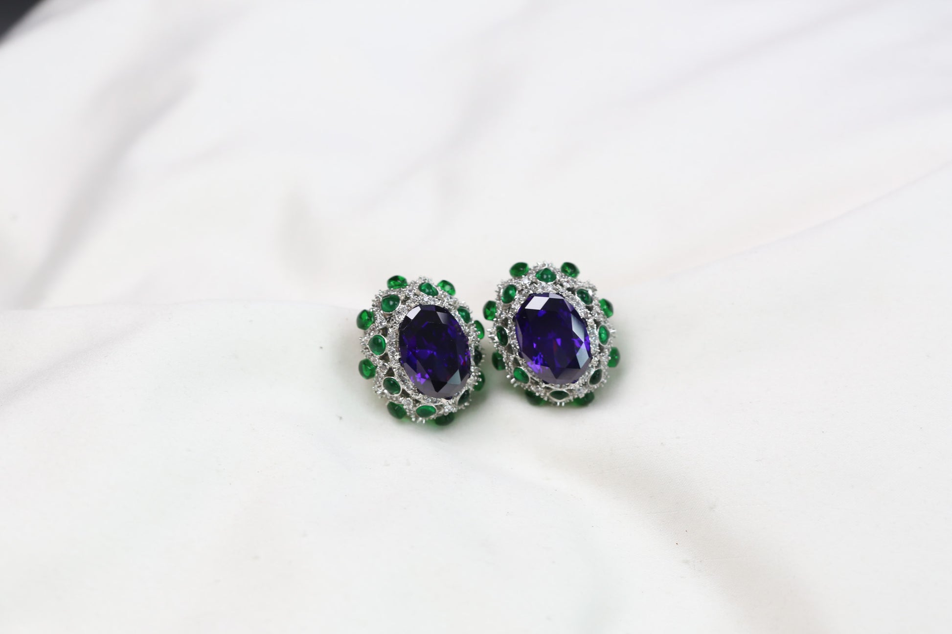 Peony Premium Micro CZ Earrings -  Green Purple