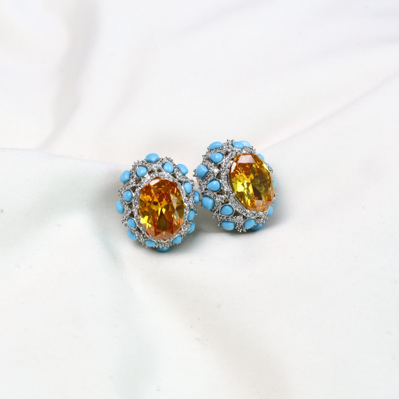 Peony Premium Micro CZ Earrings -  Yellow Turquoise