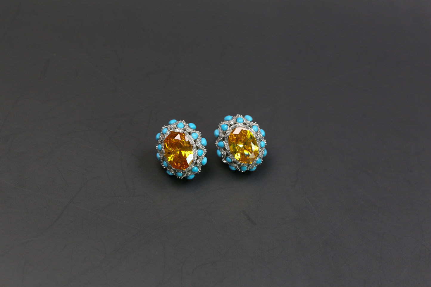 Peony Premium Micro CZ Earrings -  Yellow Turquoise