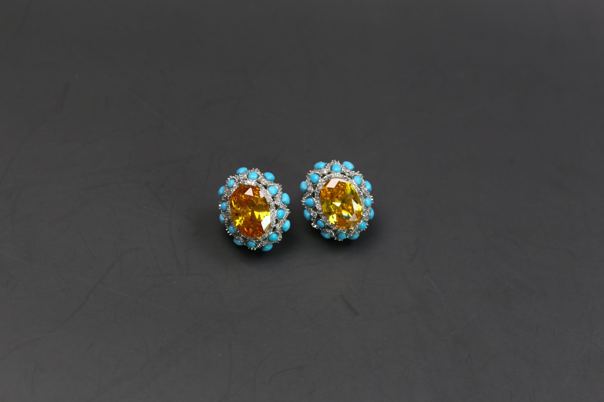 Peony Premium Micro CZ Earrings -  Yellow Turquoise