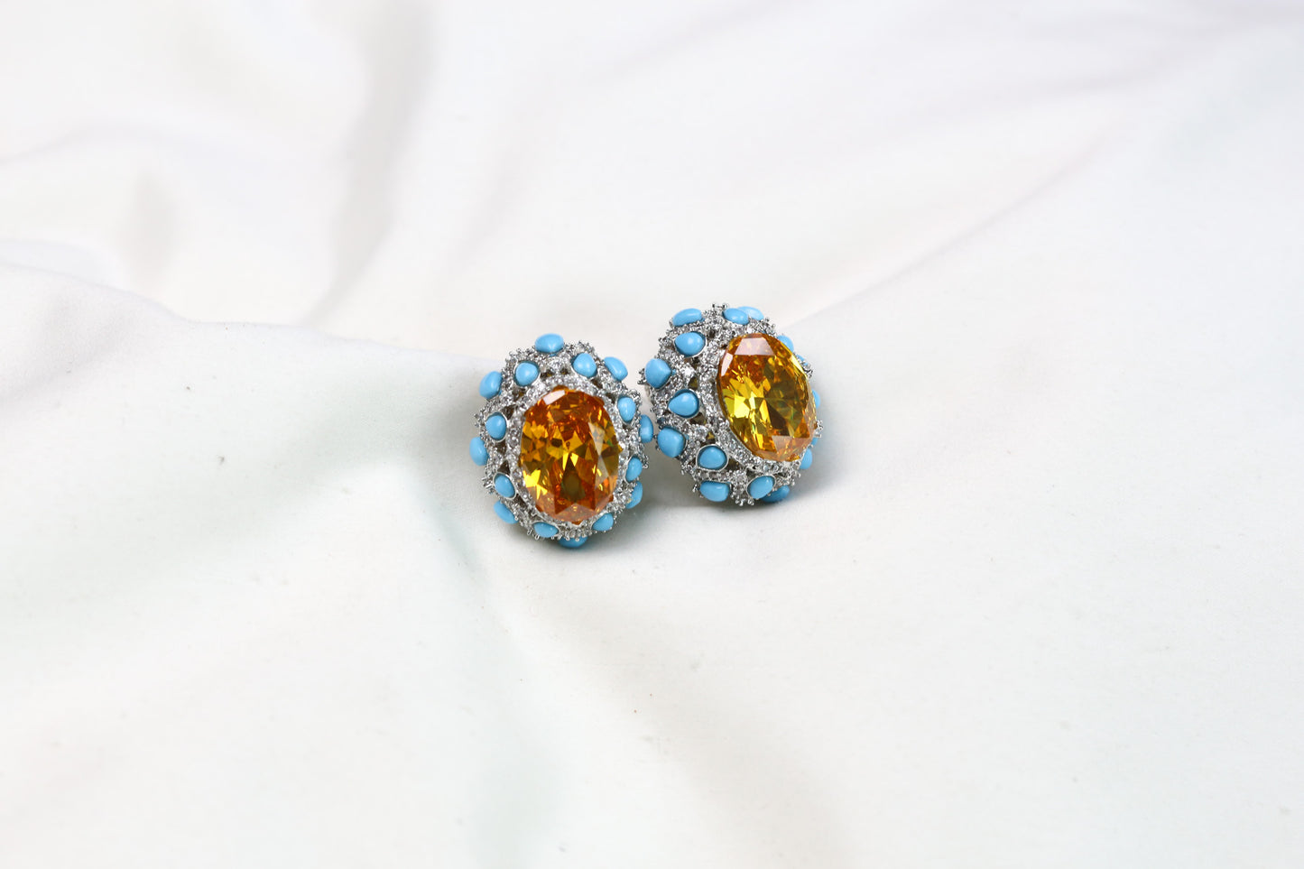 Peony Premium Micro CZ Earrings -  Yellow Turquoise