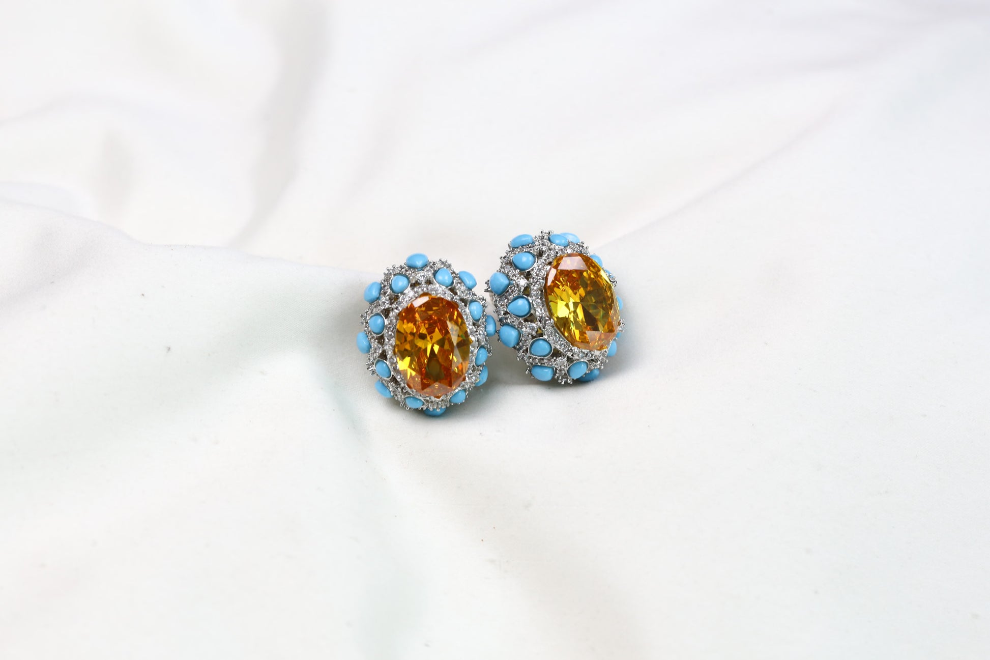 Peony Premium Micro CZ Earrings -  Yellow Turquoise