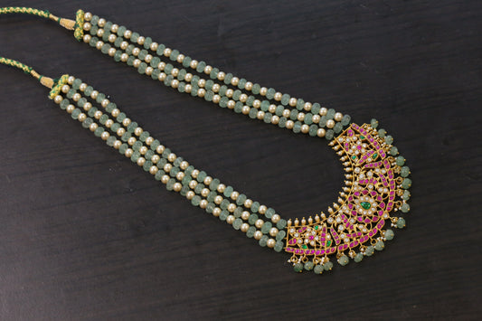 Handmade Jadau Haram Necklace- Strawberry Melon Beads