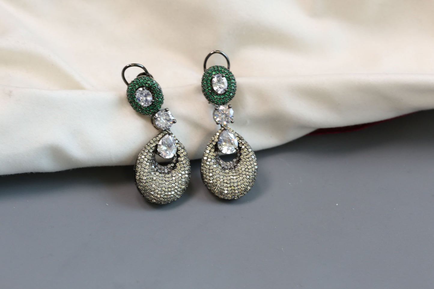 Contemporary Nano CZ Stone Earrings-Olive Green