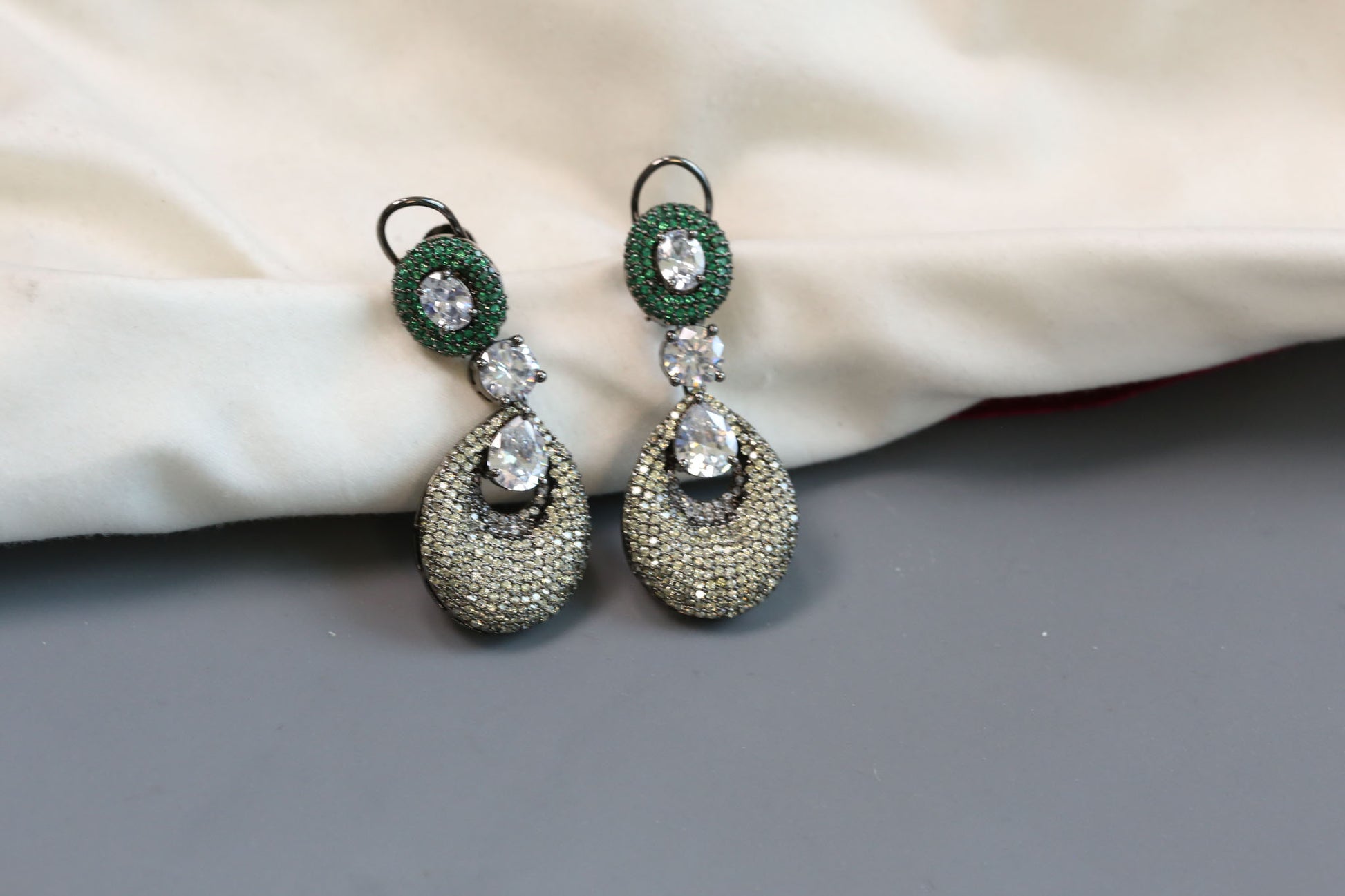 Contemporary Nano CZ Stone Earrings-Olive Green
