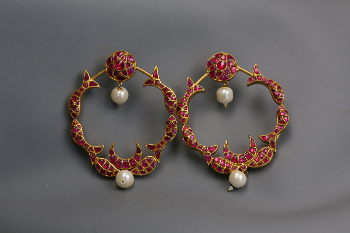Jadau Kundan Fish Chandbaali  - Ruby