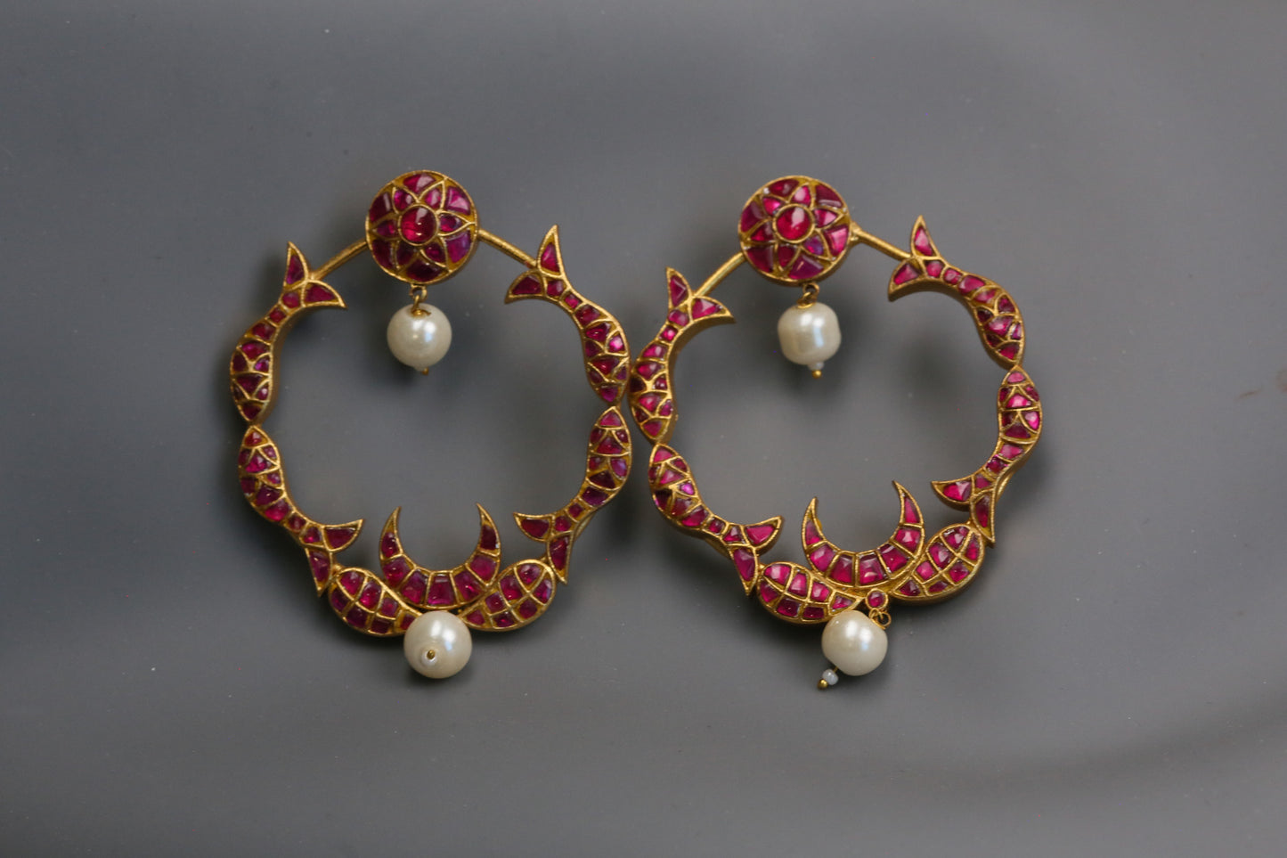 Jadau Kundan Fish Chandbaali  - Ruby