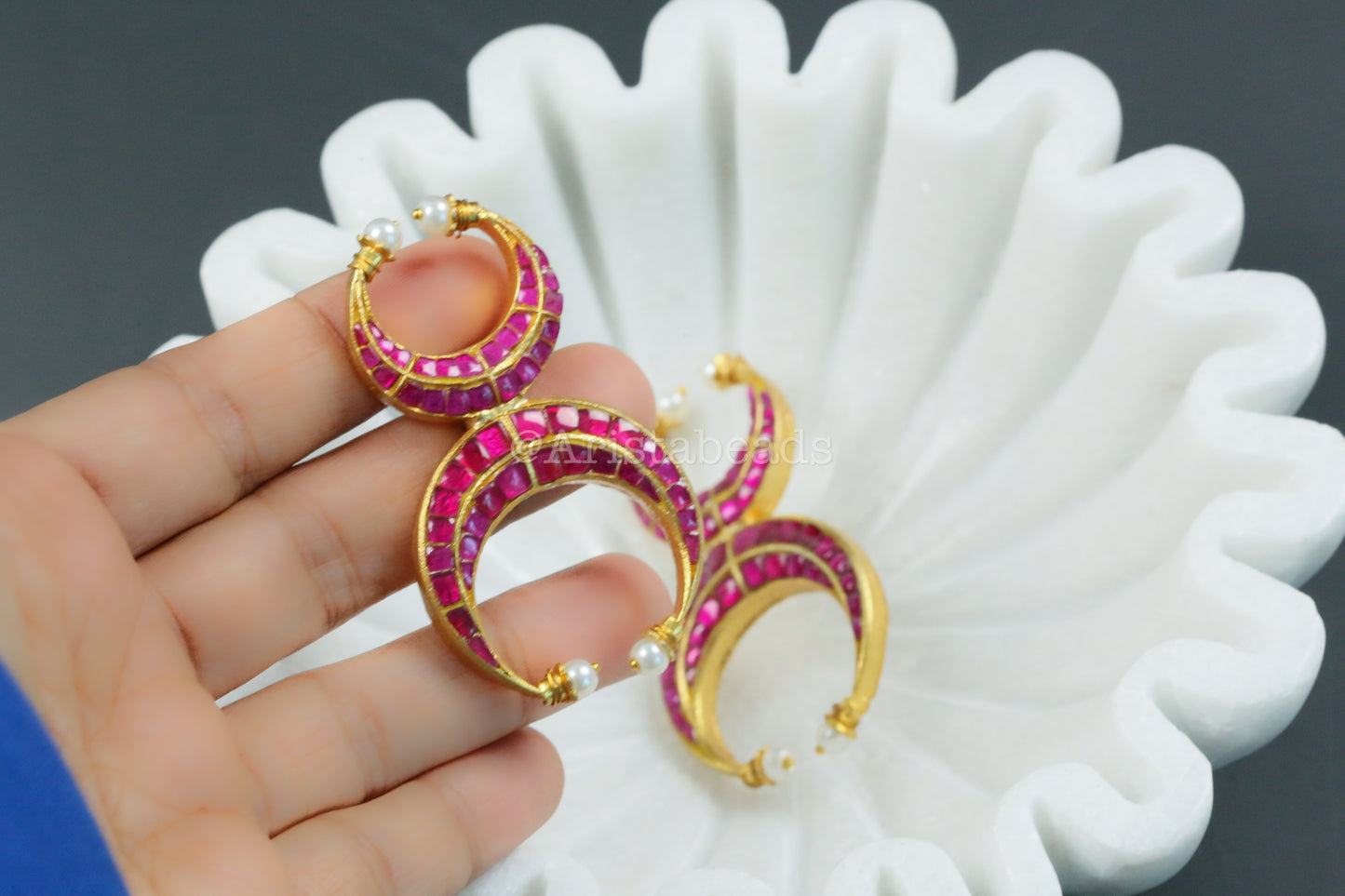 Designer Contemporary Jadau Kundan Chandbaali - Ruby