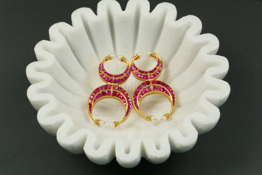 Designer Contemporary Jadau Kundan Chandbaali - Ruby