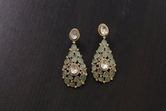Semiprecious Carved Stone Polki Earrings - Fluorite