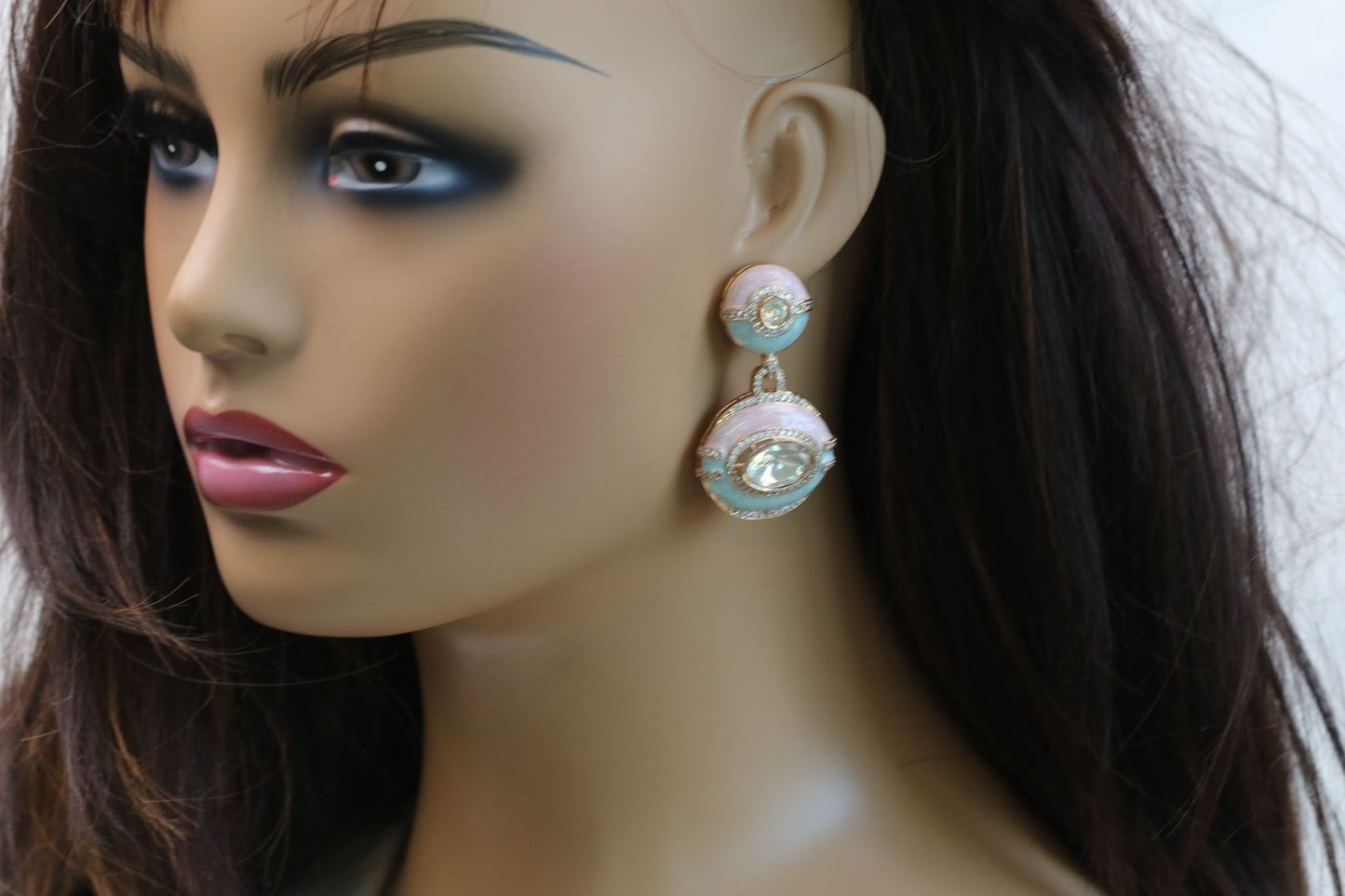 Enamel Real Moissanite Earrings - Mint Pink