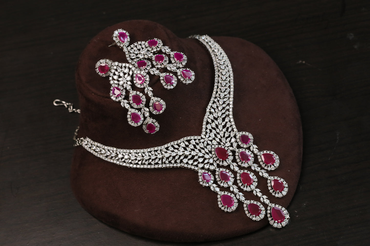 Kiran Premium CZ Necklace Set - Ruby