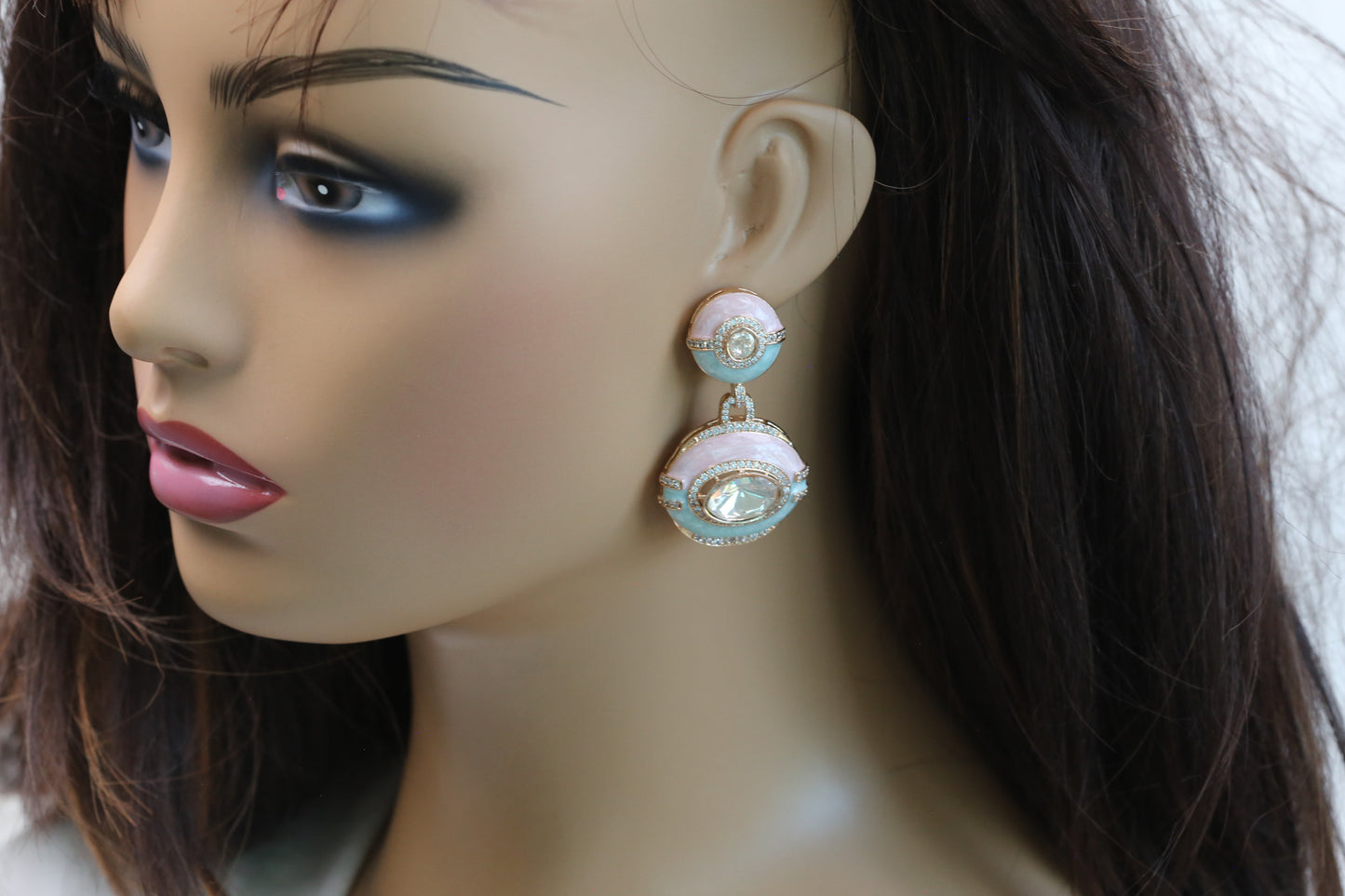 Enamel Real Moissanite Earrings - Aqua Pink