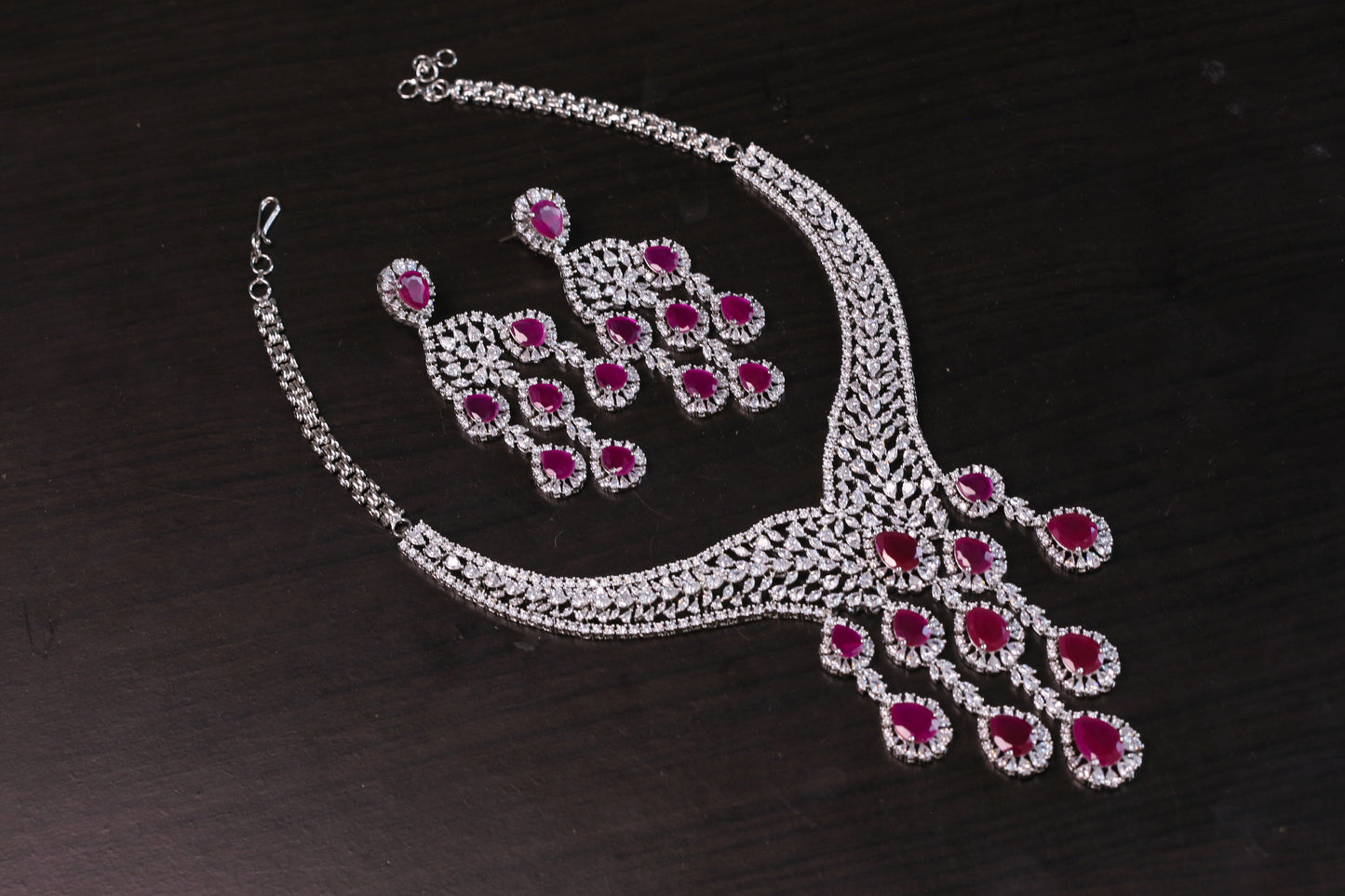 Kiran Premium CZ Necklace Set - Ruby