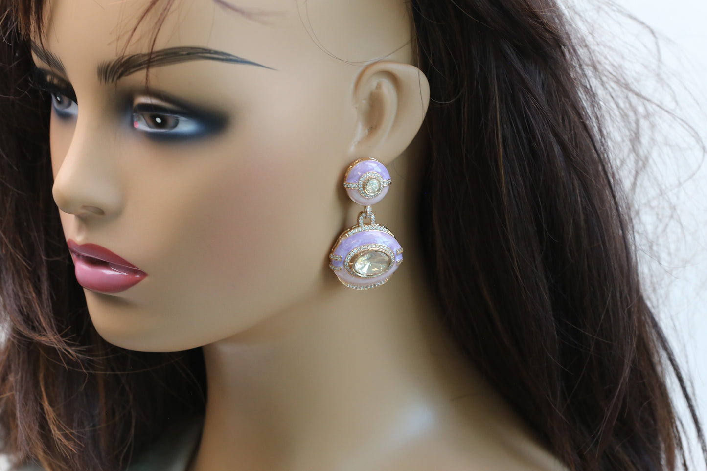 Enamel Real Moissanite Earrings - Purple Pink
