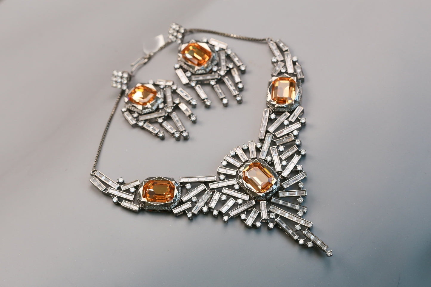 Kiara Victorian Premium CZ Necklace Set- Champaign Swarovski