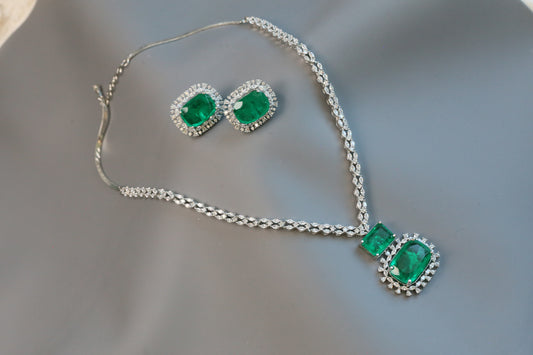 Ananya Premium CZ Necklace Set- Green Doublet