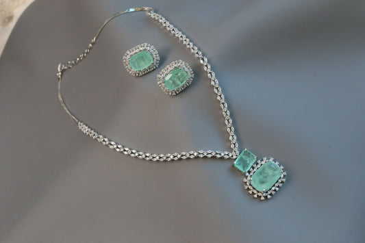 Ananya Premium CZ Necklace Set- Mint