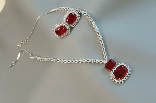 Ananya Premium CZ Necklace Set- Red
