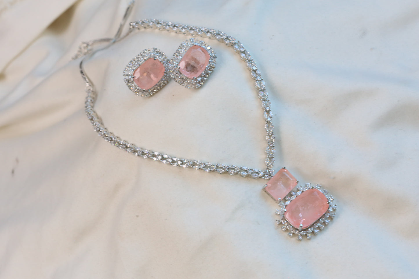 Ananya Premium CZ Necklace Set- Pink