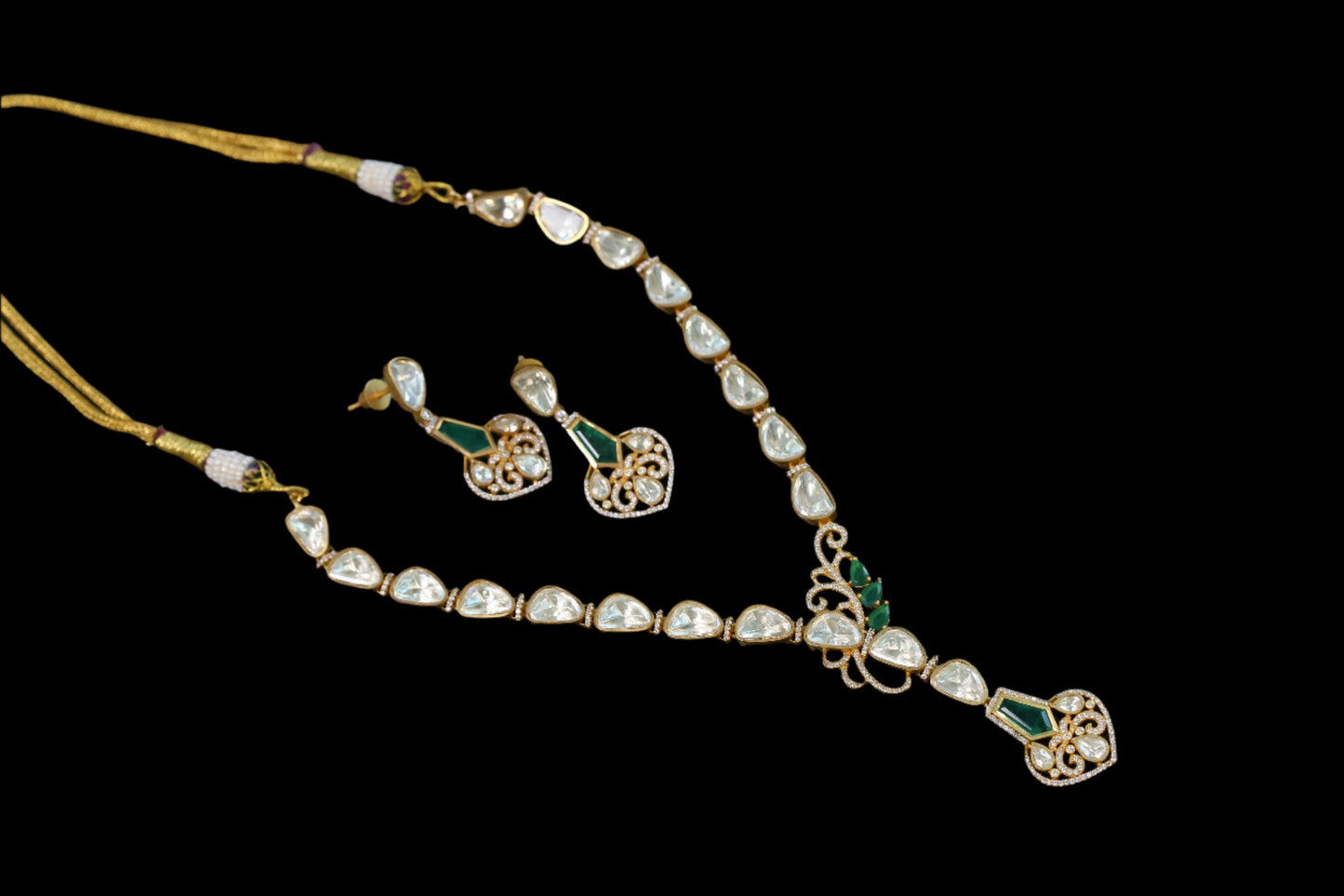 Nidhi Dainty Real Moissanite  Necklace Set - Green