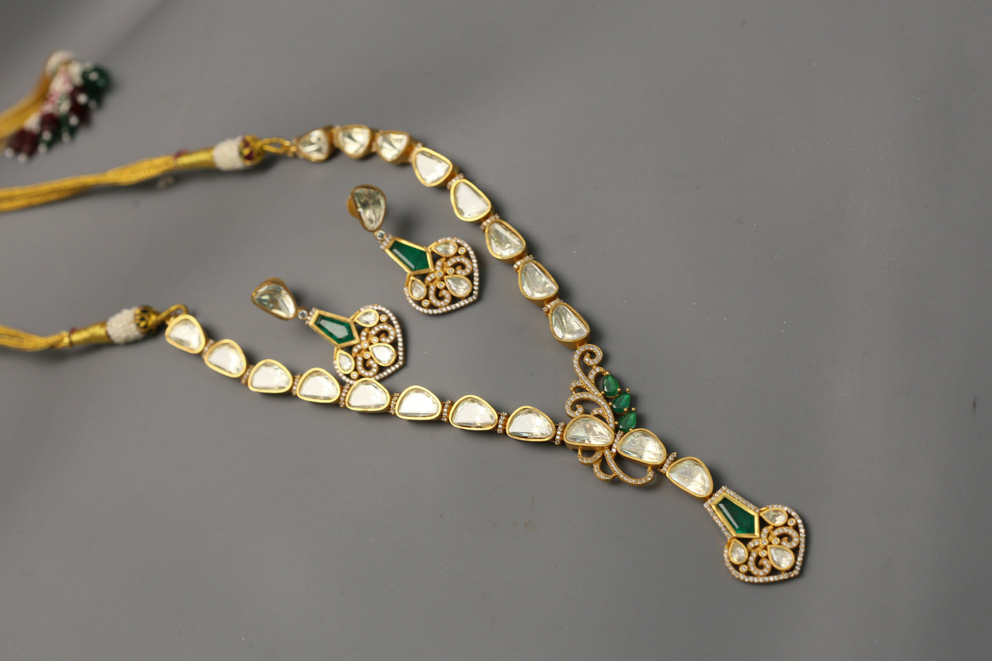 Nidhi Dainty Real Moissanite  Necklace Set - Green