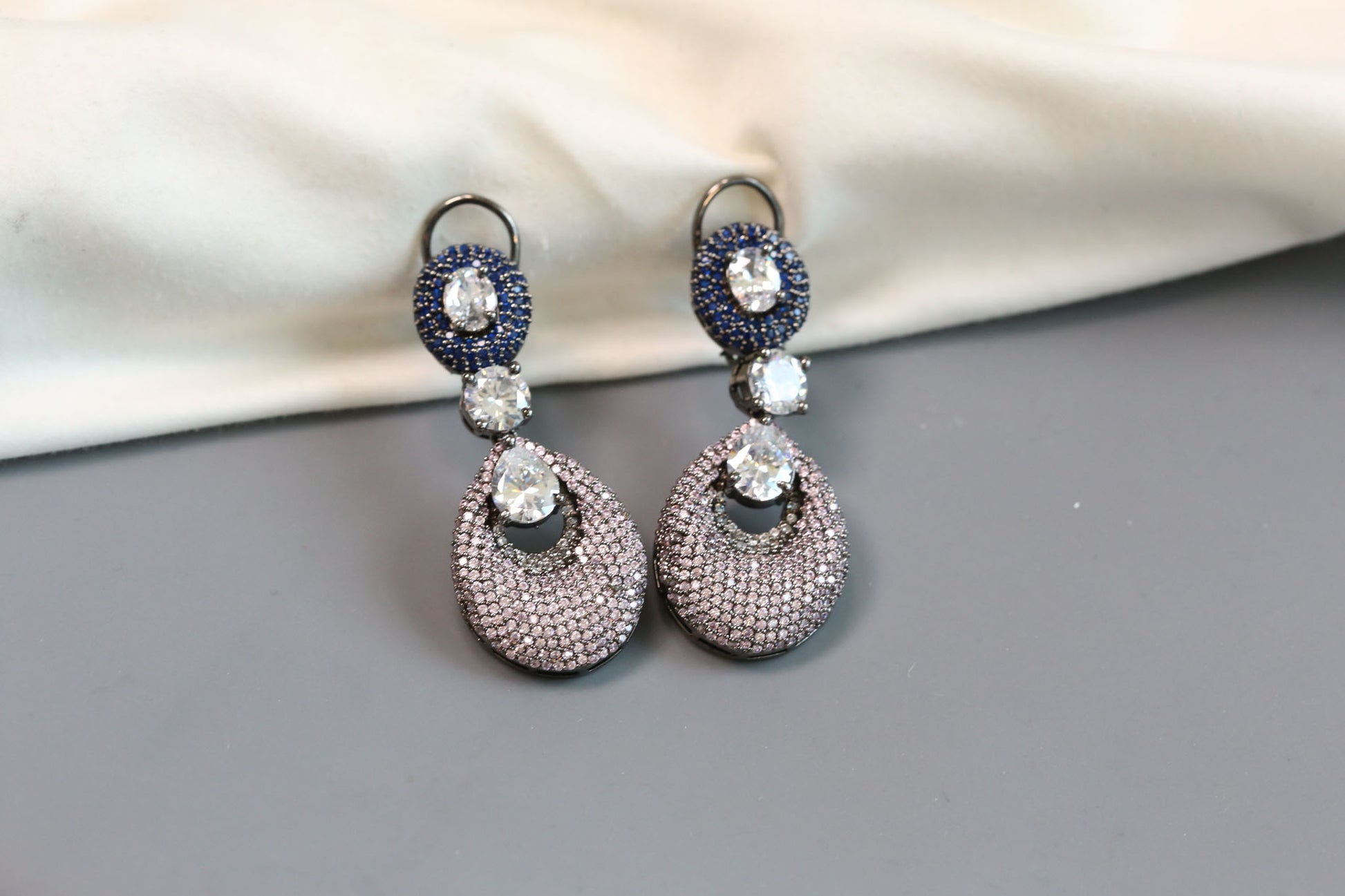 Contemporary Nano CZ Stone Earrings- Pink Blue