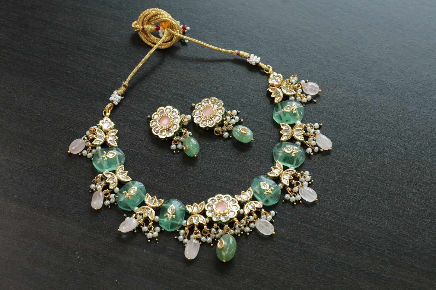 Meerut Kundan Inlay Work Necklace Set - Fluorite