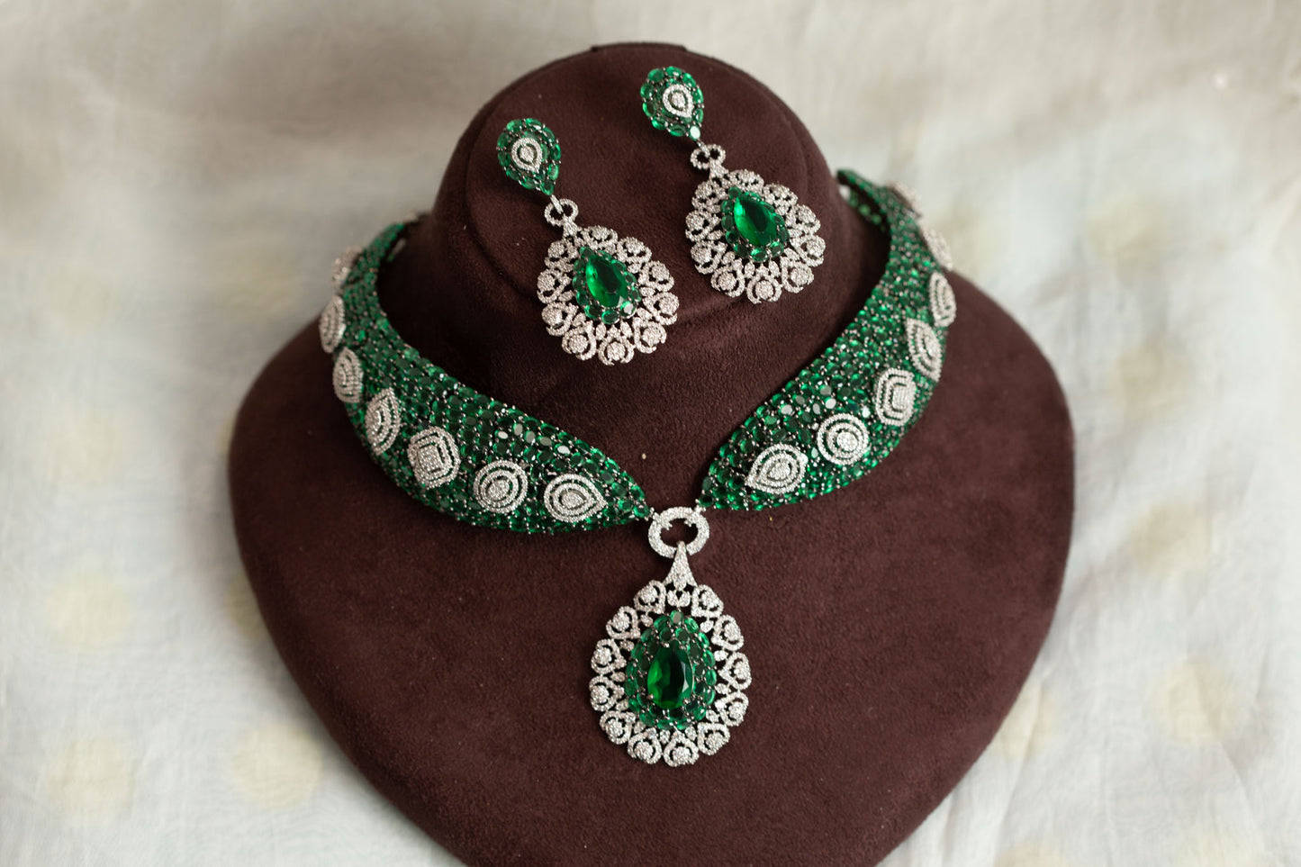Mahira Premium CZ Doublet Necklace Set - Green