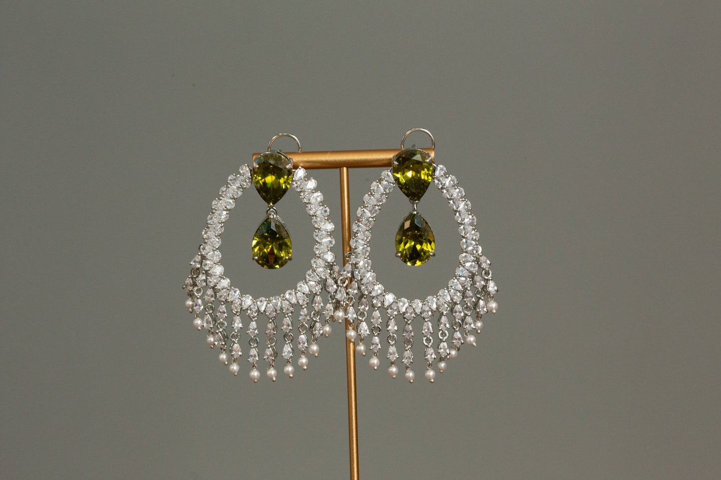 Alia Bhatt CZ Earrings - Olive Green