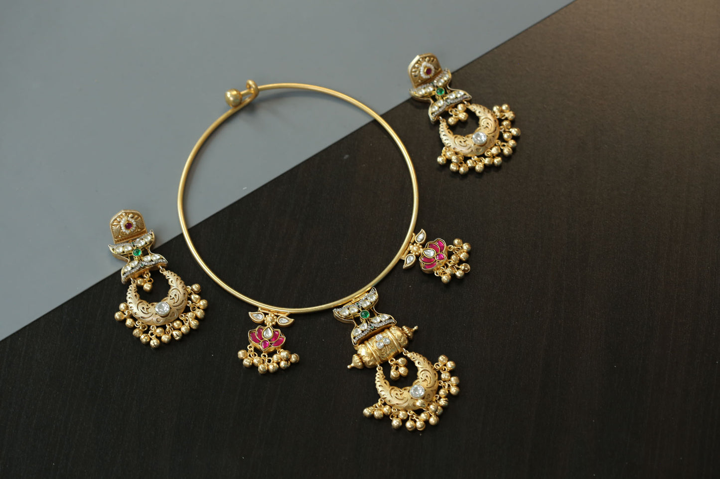 Matt Gold Fusion Kundan Hasli Set - Ruby