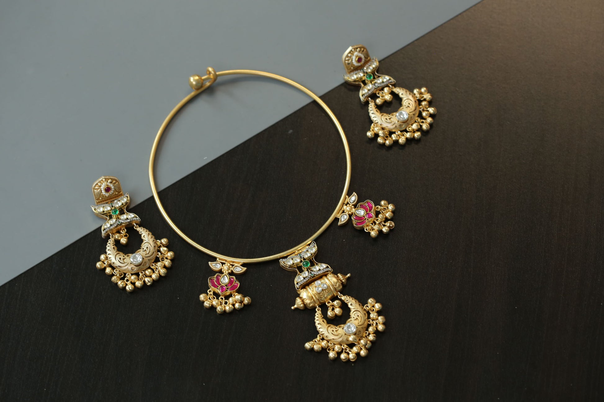 Matt Gold Fusion Kundan Hasli Set - Ruby