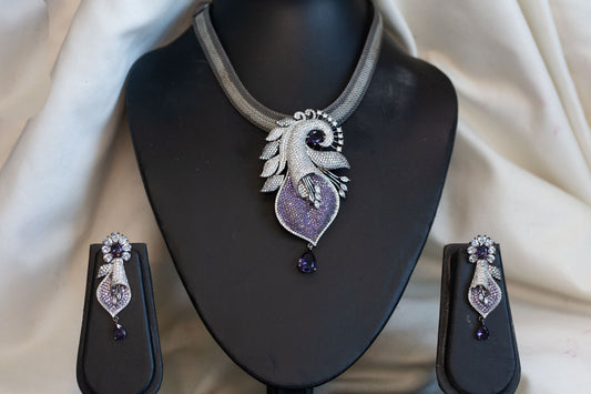 Victorian Black Polish & Micro CZ Necklace Set - Purple